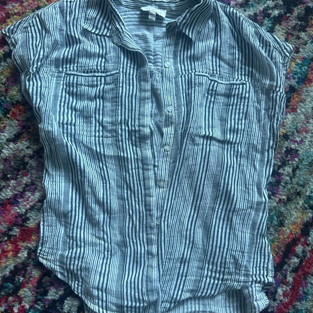 Lucky Brand Navy and White Striped Button Down Shirt